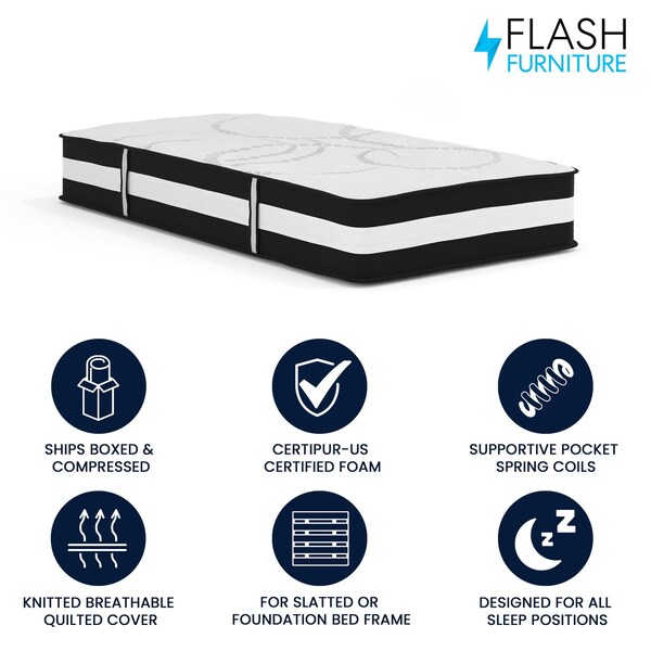 Flash Furniture 12" Hybrid Mattress, Twin Mattress in a Box - CL-E230P-R-T-GG