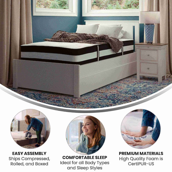 Flash Furniture 12" Hybrid Mattress, Twin Mattress in a Box - CL-E230P-R-T-GG