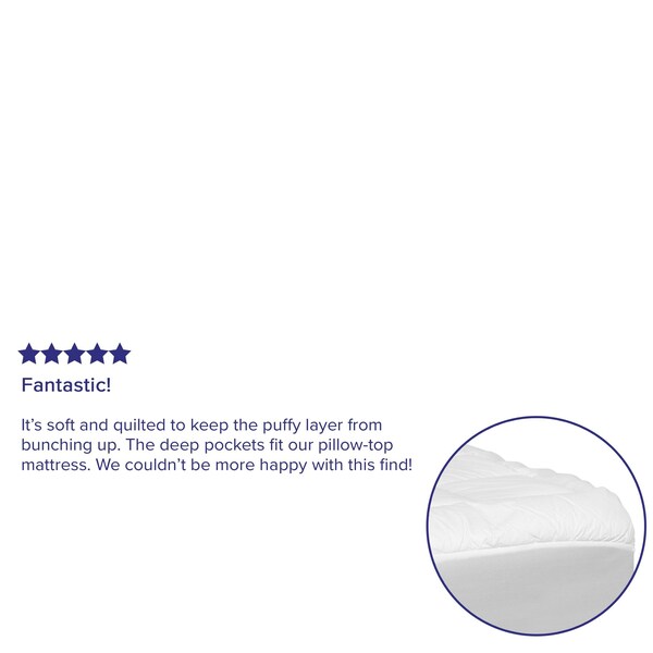 Flash Furniture Capri Comfortable Sleep White Mattress Pad - Deep Pocket - King Size - Quilted Cotton Top - Hypoallergenic - Fits 8"-21" Mattresses - RF-REM-09-K-GG