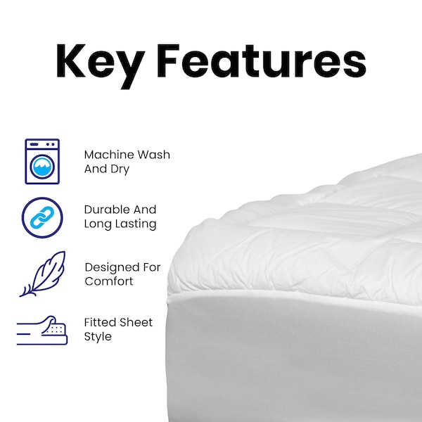 Flash Furniture Capri Comfortable Sleep White Mattress Pad - Deep Pocket - King Size - Quilted Cotton Top - Hypoallergenic - Fits 8"-21" Mattresses - RF-REM-09-K-GG