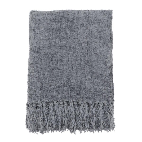 Rlm Distribution SARO  50 x 60 in. Oblong Gray Chenille Throw with Fringed Edge - HO2658427