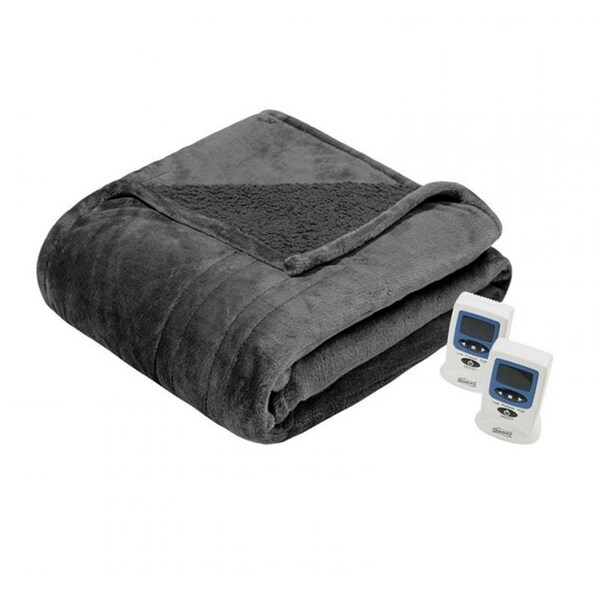 Beautyrest 100 x 90 in. Heated Microlight to Berber Blanket, Grey - King - BR54-0419