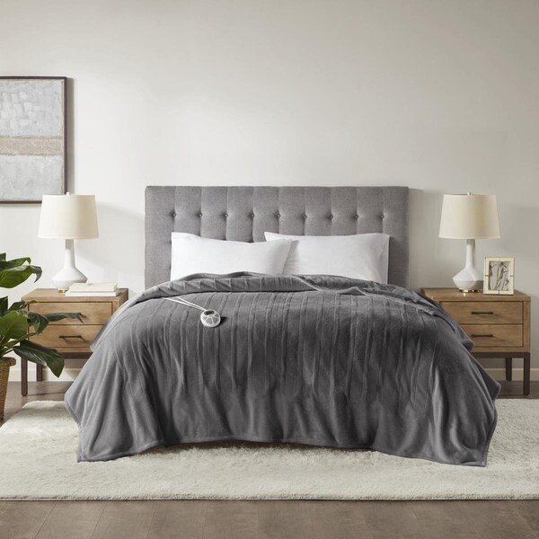 Serta Dark Grey 100 Percent Polyester Microlight Heated Blanket, Queen Size - ST54-0084