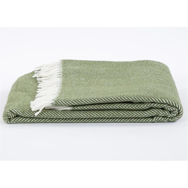 Homeroots Moss Dreamy Soft Herringbone Throw Blanket Green & White - 474034
