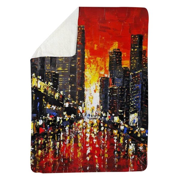 Begin Home Decor 60 x 80 in. Abstract Sunset on the City-Sherpa Fleece Blanket - 5545-6080-CI147