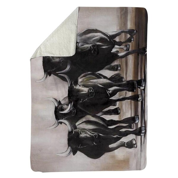 Begin Home Decor 60 x 80 in. Group of Running Bulls-Sherpa Fleece Blanket - 5545-6080-AN111