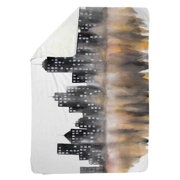 Begin Home Decor 60 x 80 in. Yellow Watercolor Cityscape-Sherpa Fleece Blanket - 5545-6080-CI342