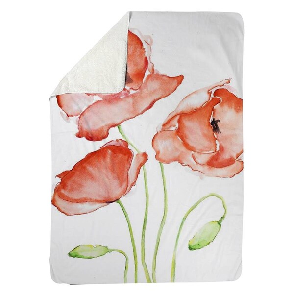 Begin Home Decor 60 x 80 in. Watercolor Poppies-Sherpa Fleece Blanket - 5545-6080-FL272