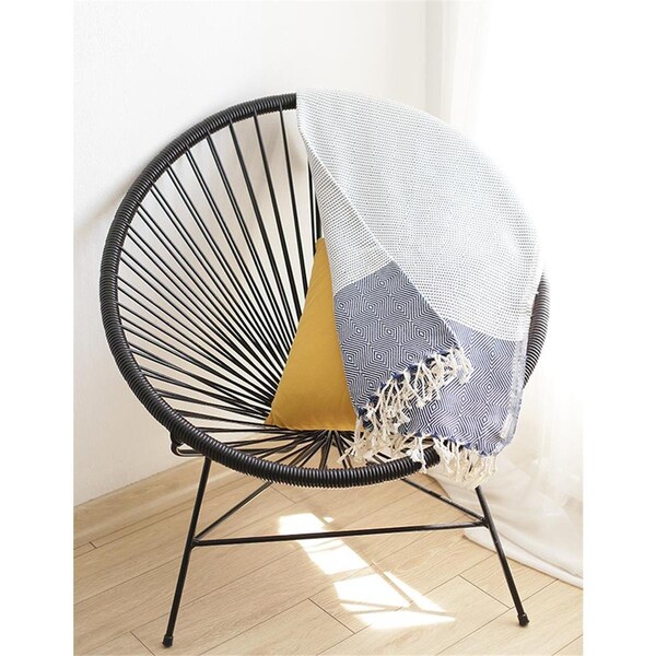 Oceantailer Squares & Stripes Turkish Towel or Throw Blanket - Blue & White - 376842