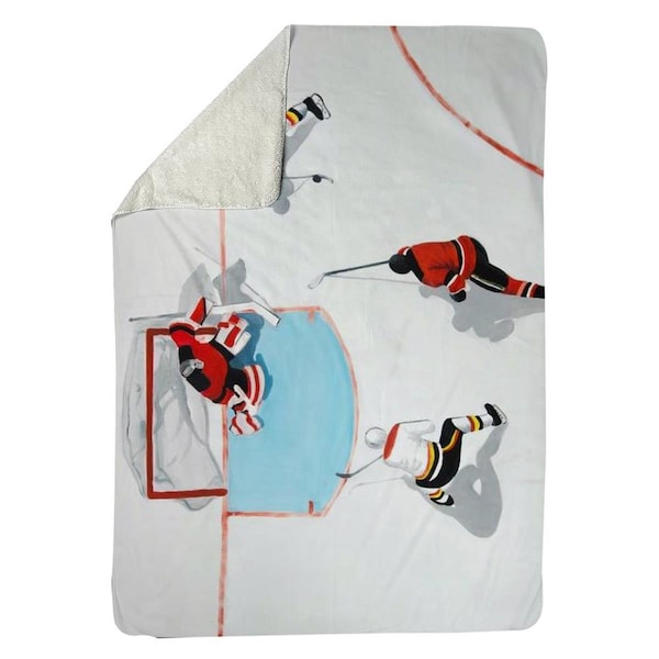Begin Home Decor 60 x 80 in. Eventful Hockey Game-Sherpa Fleece Blanket - 5545-6080-SP74