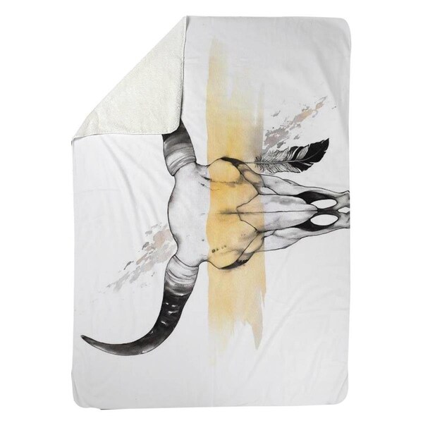 Kd Cuna 60 x 80 in. Cow Skull with Feather-Sherpa Fleece Blanket - KD2787962