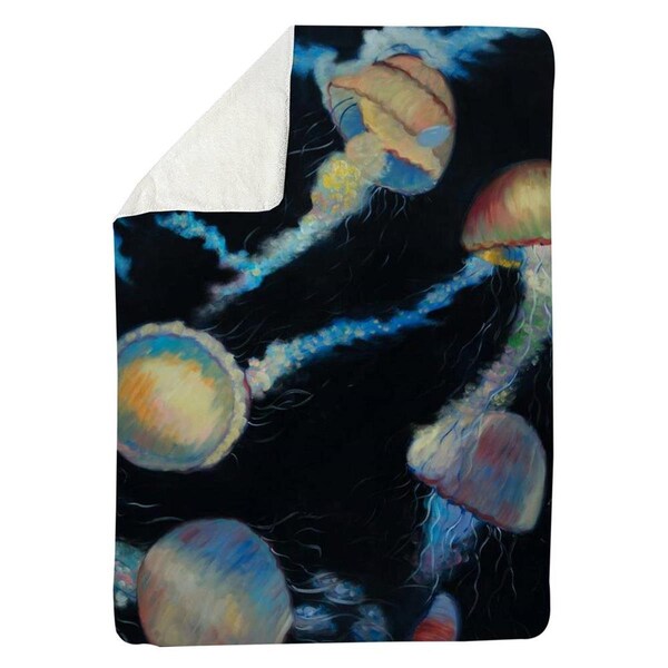 Begin Home Decor 60 x 80 in. Colorful Jellyfishes in the Dark-Sherpa Fleece Blanket - 5545-6080-AN433