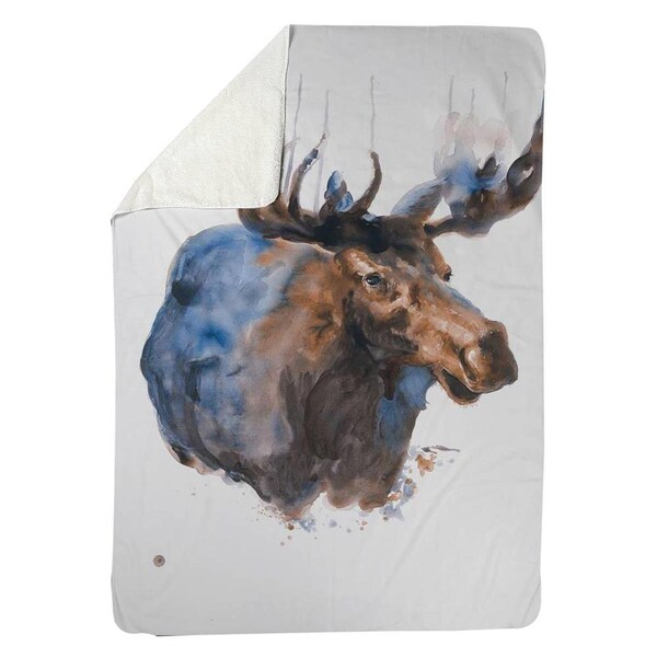 Kd Cuna 60 x 80 in. Abstract Blue Moose-Sherpa Fleece Blanket - KD2790199