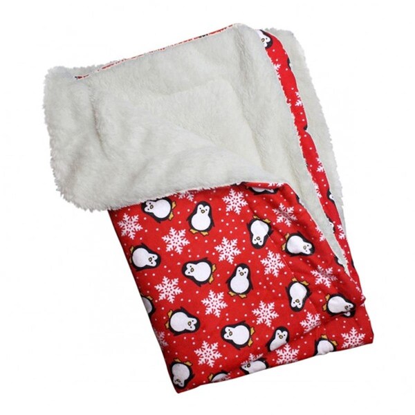 Kd Vestidor Penguins & Snowflakes Flannel & Ultra-Plush Blanket, Red - KD2601084