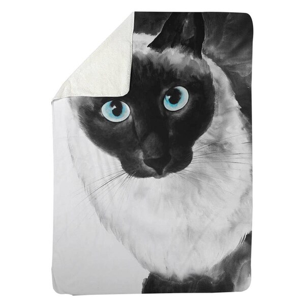 Kd Cuna 60 x 80 in. Blue Eyes Siamese Cat-Sherpa Fleece Blanket - KD2789003