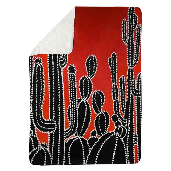 Begin Home Decor 60 x 80 in. Black Tall Cactus-Sherpa Fleece Blanket - 5545-6080-FL369