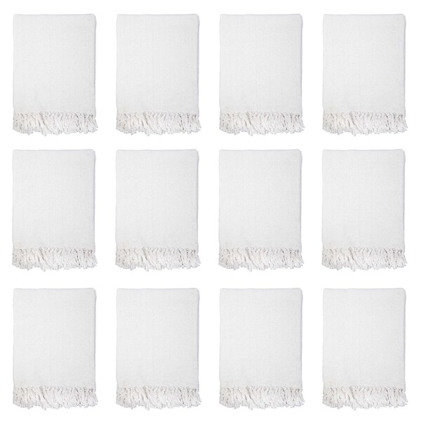 Monarch Brands Common Ground Throw Blankets, 50in x 70in, Patterned , White, 12PK - THROW-50X70-WH-CS
