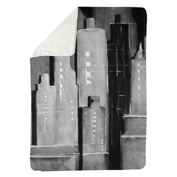 Begin Home Decor 60 x 80 in. Abstract Black & White Buildings-Sherpa Fleece Blanket - 5545-6080-CI301