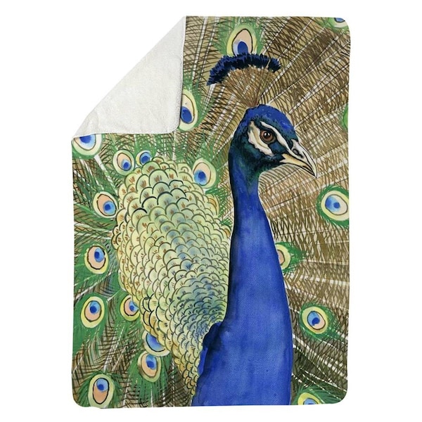 Begin Home Decor 60 x 80 in. Peacock-Sherpa Fleece Blanket - 5545-6080-AN505