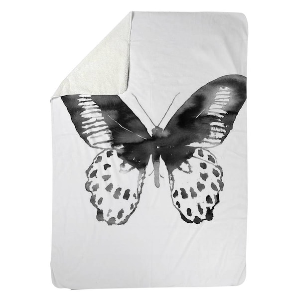 Kd Cuna 60 x 80 in. Black Butterfly-Sherpa Fleece Blanket - KD2790009