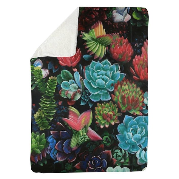 Kd Cuna 60 x 80 in. Set of Colorful Succulents-Sherpa Fleece Blanket - KD2786867