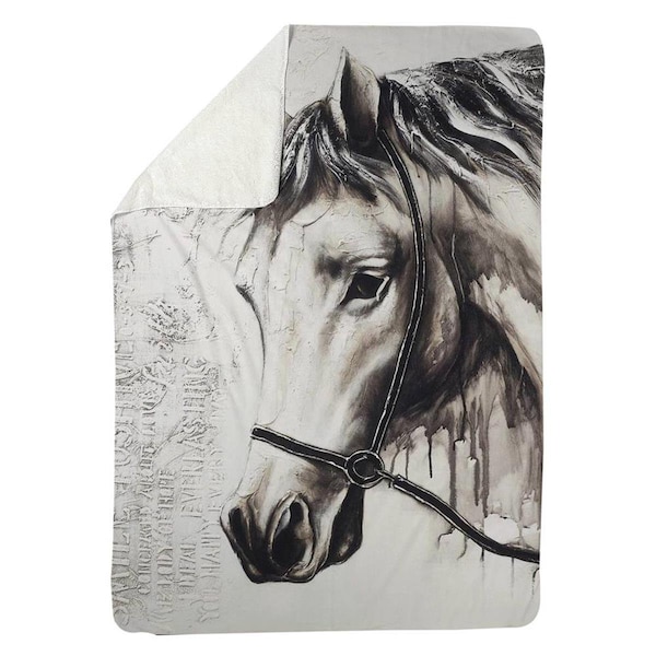 Begin Home Decor 60 x 80 in. Alpha The White Horse-Sherpa Fleece Blanket - 5545-6080-AN69