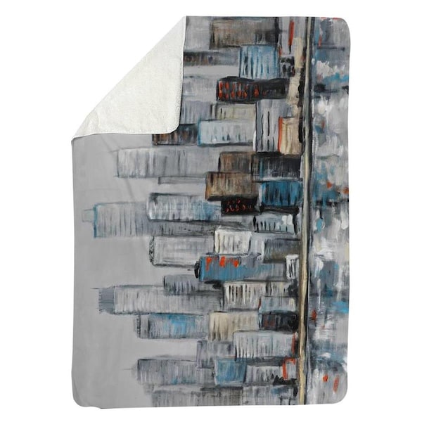 Begin Home Decor 60 x 80 in. Abstract Urban Skyline-Sherpa Fleece Blanket - 5545-6080-CI300