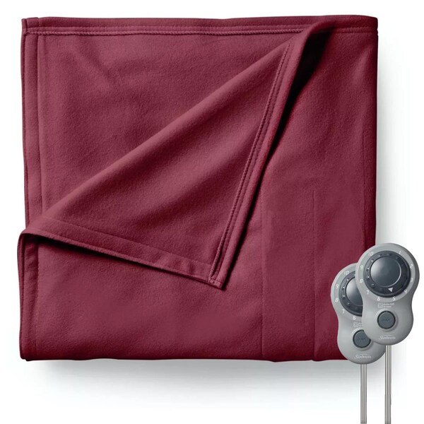 Sunbeam Electric Fleece Heated Blanket with Dual Zone, Garnet - Queen Size - 2152746