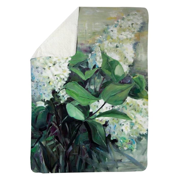 Begin Home Decor 60 x 80 in. White Lilacs-Sherpa Fleece Blanket - 5545-6080-FL366