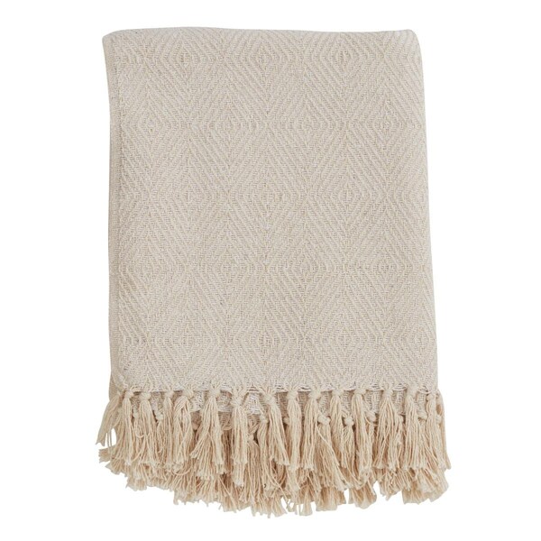 Rlm Distribution SARO  Cotton Throw Blanket with Diamond Weave Design  Ivory - HO3195288