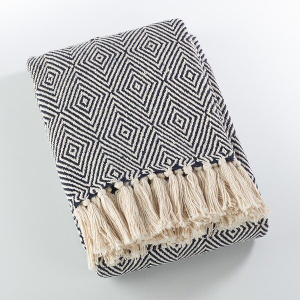 Rlm Distribution Cotton Throw Blanket with Diamond Weave Design, Natural - HO1620975