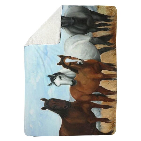 Kd Cuna 60 x 80 in. Horses in the Meadow by The Sun-Sherpa Fleece Blanket - KD2790064