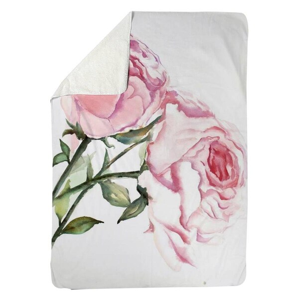 Kd Cuna 60 x 80 in. Watercolor Pink Roses-Sherpa Fleece Blanket - KD2786717
