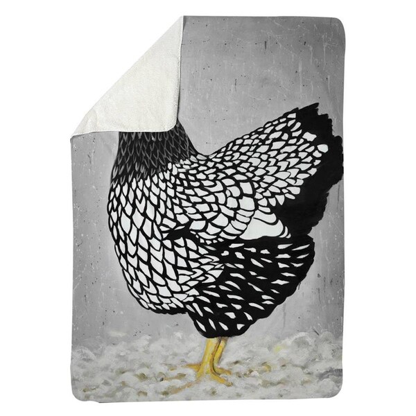 Begin Home Decor 60 x 80 in. Black & White Wyandotte Hen-Sherpa Fleece Blanket - 5545-6080-AN520-1