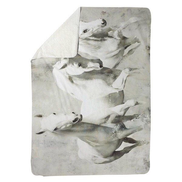 Kd Cuna 60 x 80 in. Three White Horses Running-Sherpa Fleece Blanket - KD2791062