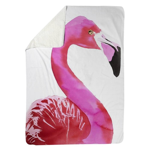 Kd Cuna 60 x 80 in. Watercolor Proud Flamingo Profile-Sherpa Fleece Blanket - KD2786962