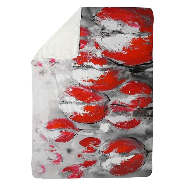 Begin Home Decor 60 x 80 in. Abstract Red Tulips-Sherpa Fleece Blanket - 5545-6080-FL63
