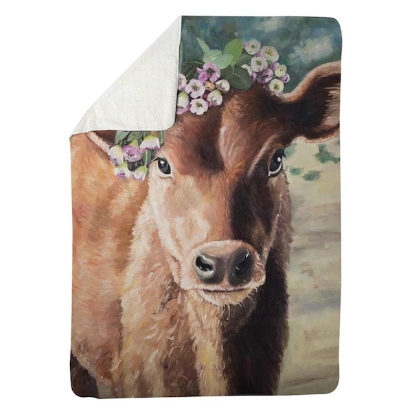 Begin Home Decor 60 x 80 in. Cute Jersey Cow-Sherpa Fleece Blanket - 5545-6080-AN512