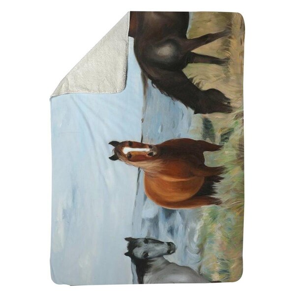 Kd Cuna 60 x 80 in. Horses Eating in the Meadow-Sherpa Fleece Blanket - KD2788571