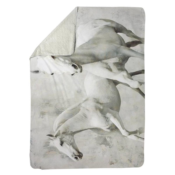 Kd Cuna 60 x 80 in. Two White Horse Running-Sherpa Fleece Blanket - KD2791063