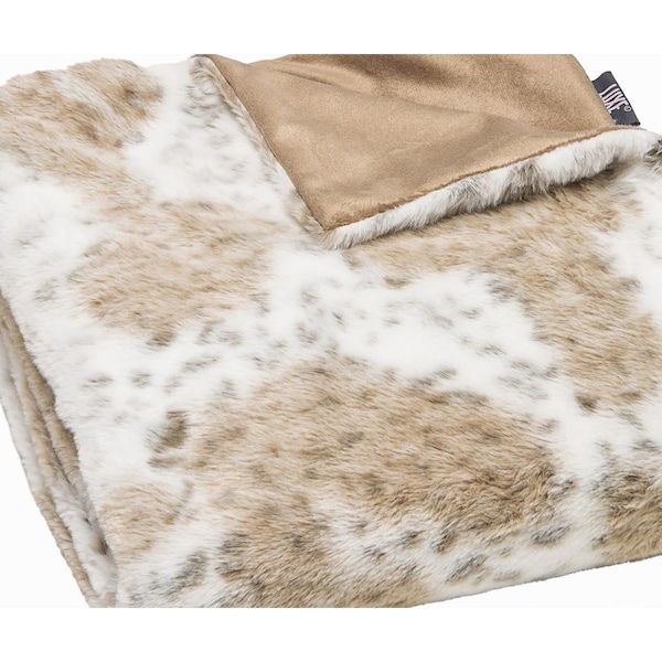 Homeroots Premier Luxury Spotted White & Brown Faux Fur Throw Blanket - 386746