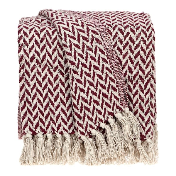 Gfancy Fixtures Burgundy Handloom Herringbone Weave with Tassels - GF3689502