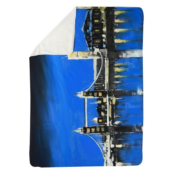 Kd Cuna 60 x 80 in. Blue Skyline of London-Sherpa Fleece Blanket - KD2787530