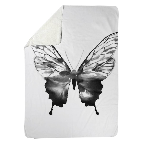 Kd Cuna 60 x 80 in. Black Butterfly Sketch-Sherpa Fleece Blanket - KD2792442