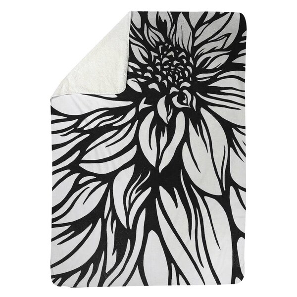 Begin Home Decor 60 x 80 in. Dahlia Flower Outline Style-Sherpa Fleece Blanket - 5545-6080-FL122
