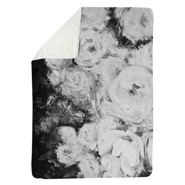 Begin Home Decor 60 x 80 in. Monochrome Rose Garden-Sherpa Fleece Blanket - 5545-6080-FL368-1
