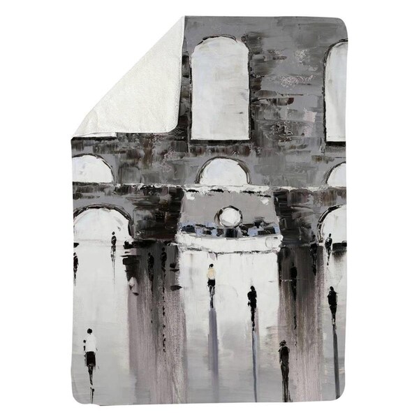Begin Home Decor 60 x 80 in. Grey Building with Passersby-Sherpa Fleece Blanket - 5545-6080-CI175