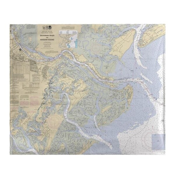 Betsy Drake Betsy Drake BK214 Savannah River & Wassaw Sound; GA Nautical Map Fleece Throw - BK214