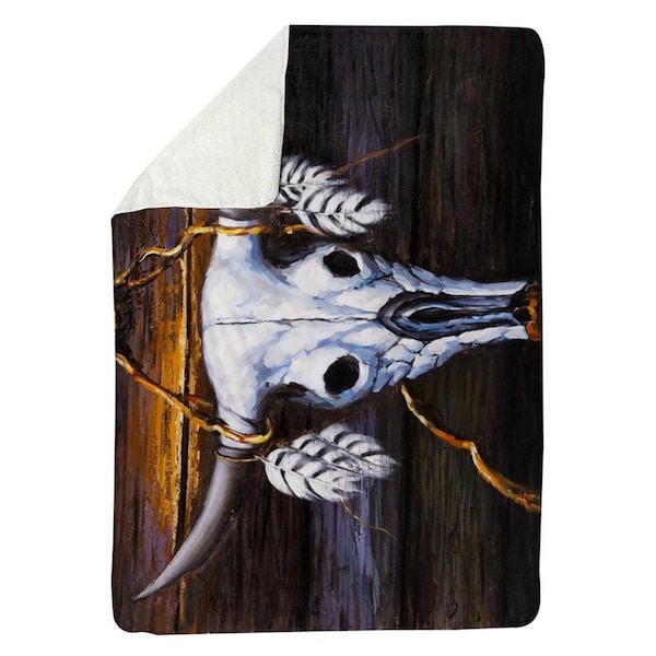 Begin Home Decor 60 x 80 in. Hanged Bull Skull-Sherpa Fleece Blanket - 5545-6080-AN113