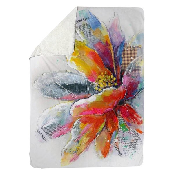 Begin Home Decor 60 x 80 in. Abstract Flower with Texture-Sherpa Fleece Blanket - 5545-6080-FL62